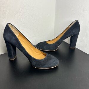J. CREW Etta Classic Black Suede 3.75" Block Heel Round Toe Pump Heel Shoe 7.5